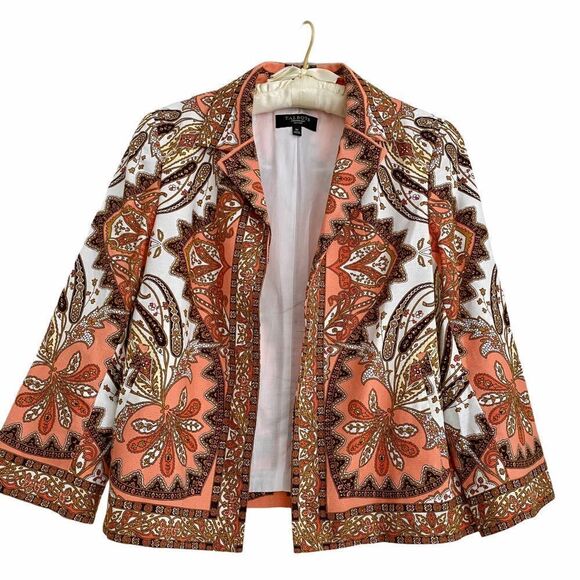 Talbots Boho Paisley Jacket Orange White Black 8P - Picture 1 of 6